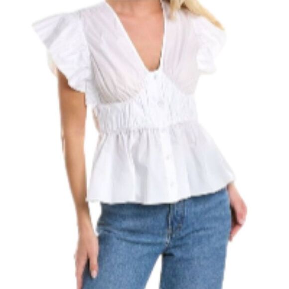Derek Lam 10 Crosby Roselyn Ruffle Top White 6 NWT - Picture 1 of 2